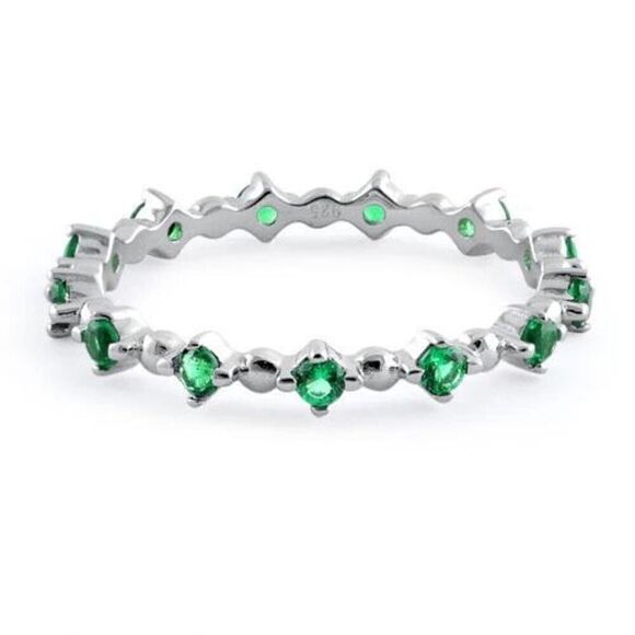 Sterling Silver Eternity Thin Emerald Ring New - Picture 4 of 4